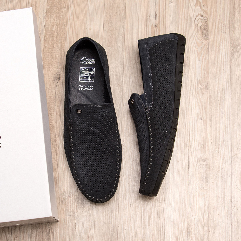 Мужские летние кожаные мокасины Legges Navy blue перфорация Київ - зображення 10