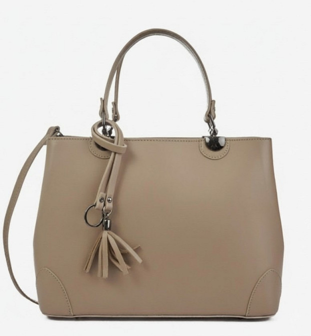 Каркасна шкіряна жіноча сумка бежева , тауп Італія Віра пелле TS000056 Киев - изображение 2