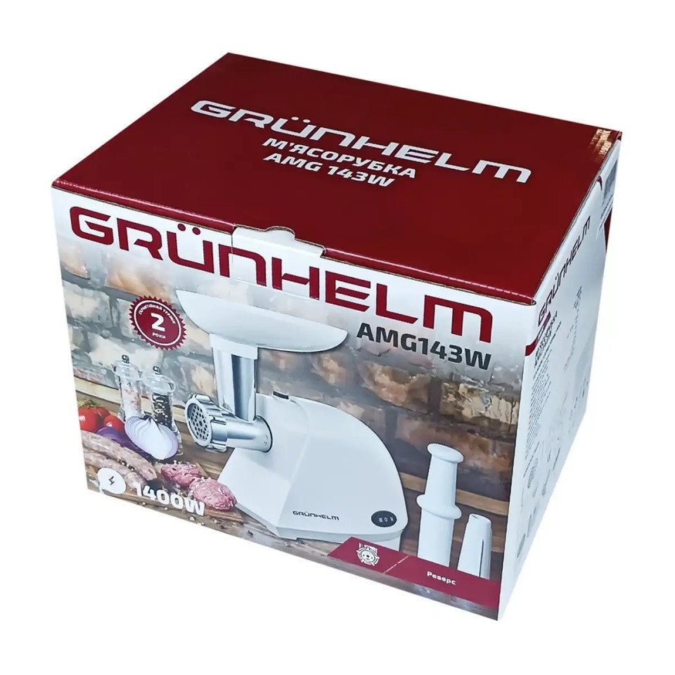 Мясорубка электрическая Grunhelm AMG143W 1400 Вт белая Київ - зображення 4