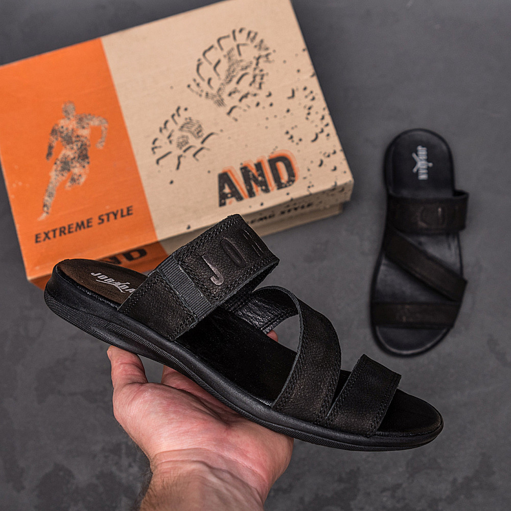 Мужские кожаные  летние шлепанцы-сланцы Jordan Black Київ - зображення 10