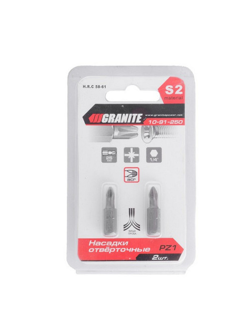 Насадка отверточная GRANITE PZ1 25 мм ¼" S2 набор 2 шт 10-91-250 Харків - зображення 2