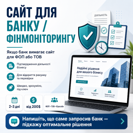Сайт для банка / финмониторинга / комплаенса за 2–3 дня Київ