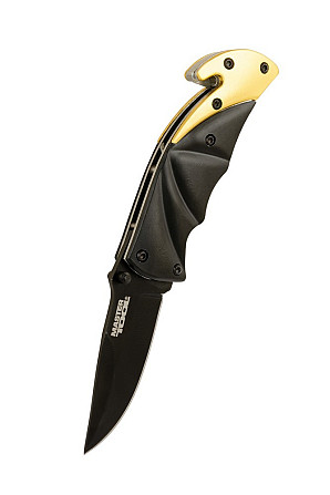 Нож складной MASTERTOOL "BULAT" 150х29х17 мм черное нержавеющее лезвие алюминиевая рукоятка стропоре Харьков - изображение 1