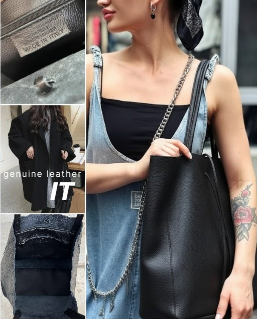 Чорна жіноча сумка-мішок шопер — натуральна шкіра, Італія Vera Pelle сумка TS000092 Запоріжжя - зображення 2