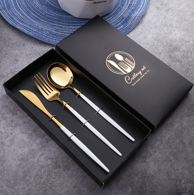 Набір столових приладів 8398 3 золотисті предмети з білим Київ - зображення 1