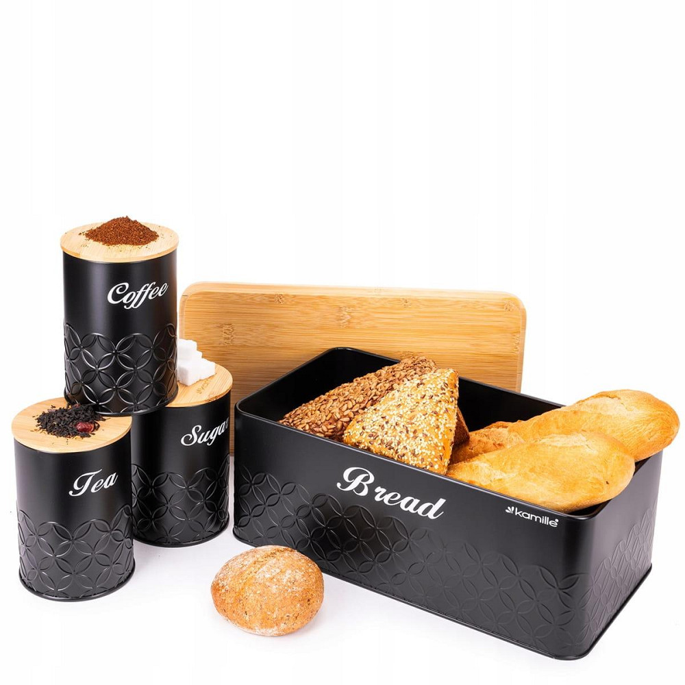 Набір хлібниця + баночки Kamille з бамбуковим волокном Чёрний  KM 1127 Одесса - изображение 1