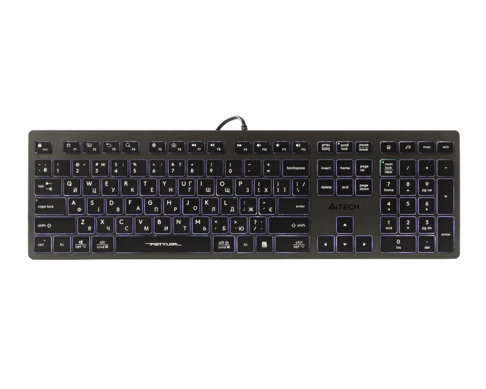 Клавиатура компьютерная проводная A4Tech FX60HUSB(Grey)Whitebacklit серая Київ - зображення 1