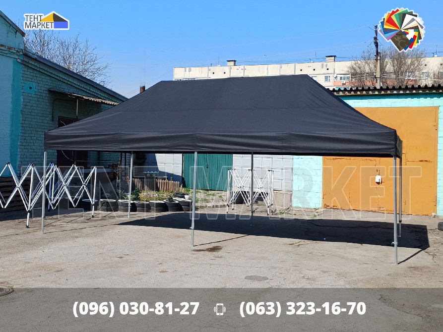 Намет розкладний 8х4. Шатер розсувний Чорний тент трансформер. Виготовлення шатри, тенти для наметів Запорожье - изображение 3