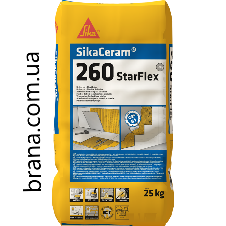 Універсальний високоеластичний клей для плитки SIKACERAM®-260 STARFLEX Вишневе - зображення 1
