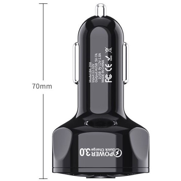 Автомобільний зарядний пристрій Fonken 3USB Quick Charge 3.0 2.1A Black (Код товару:24781) Харьков - изображение 3