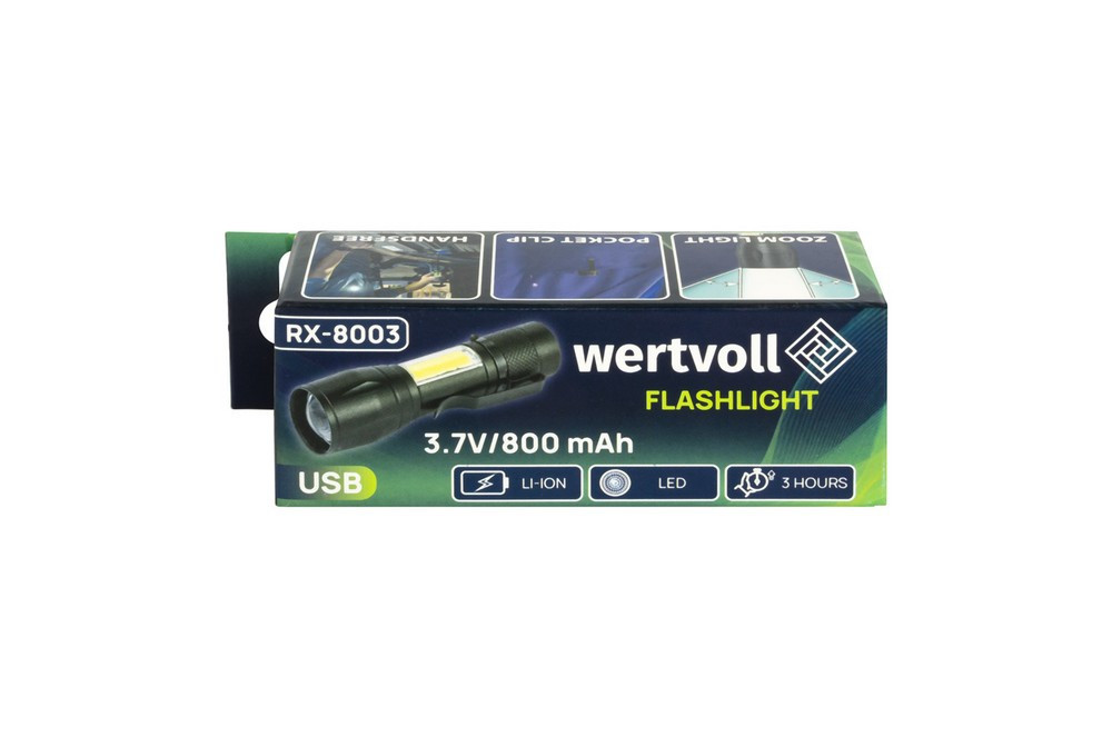 Фонарь с регулировкой фокуса WERTVOLL 3 режима LED/COB LED Li-ion 800 mAh/t 8000 K/100 lum AL 91х26  Харків - зображення 6