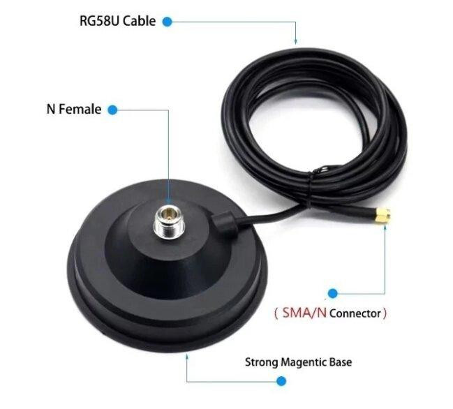 Антенна 840-1040/1100-1260 МГц 5,8 dBi 50W, 32 см, N-male, с магнитной основой 12 см, RG58U 3 метра  Дніпро - зображення 8