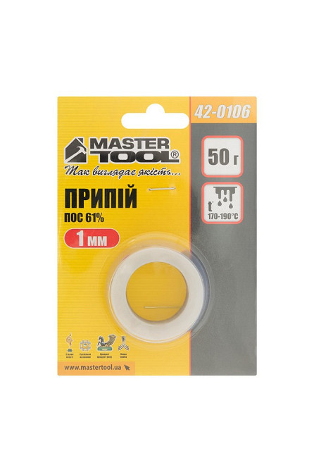 Припой для пайки MASTERTOOL ПОС 61% Ø 1 мм 50 г катушка 42-0106 Харків - зображення 3