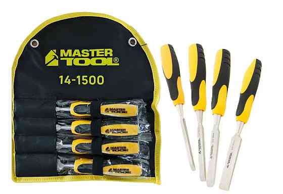 Стамески ударные MASTERTOOL с двухкомпонентными ручками 6/12/18/24 мм CrV набор 4 шт в чехле 14-1500 Харків