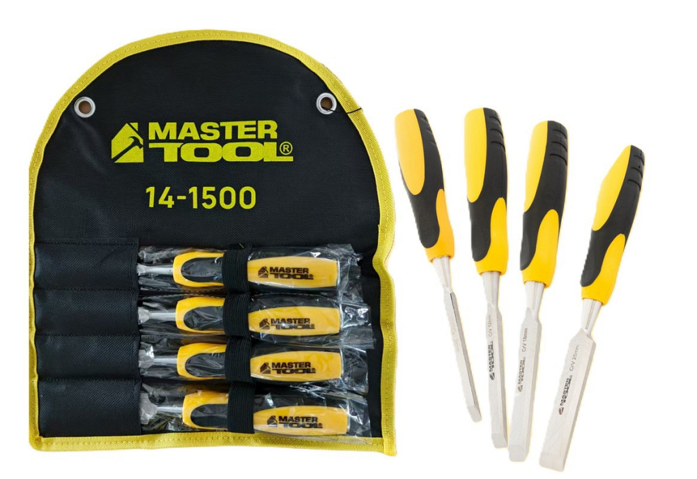Стамески ударные MASTERTOOL с двухкомпонентными ручками 6/12/18/24 мм CrV набор 4 шт в чехле 14-1500 Харків - зображення 1