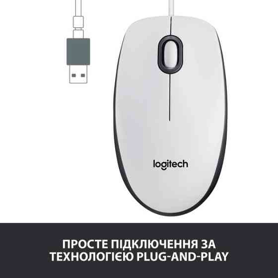 Мышь компьютерная проводная Logitech M100 White L910-006764 белая Киев