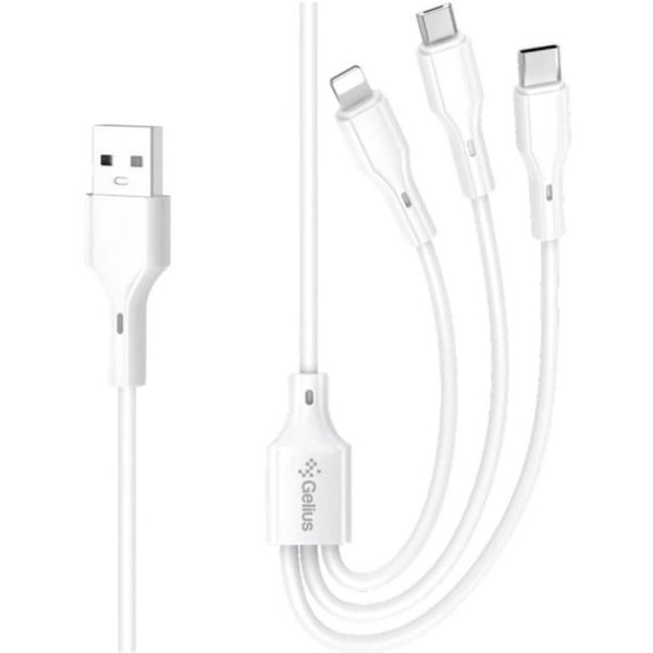 Кабель Gelius Voltix 3-in-1 Type-C to Type-C+MicroUSB+Lightnong 2.4A 1m (GP-UCN015) White Харків - зображення 1