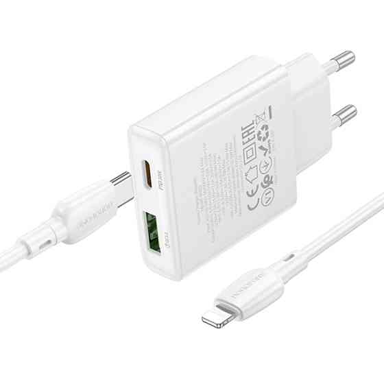 СЗУ Borofone BN25 Wish PD30W+QC3.0 (1USB-A/1C) + кабель Type-C to Lightning Херсон