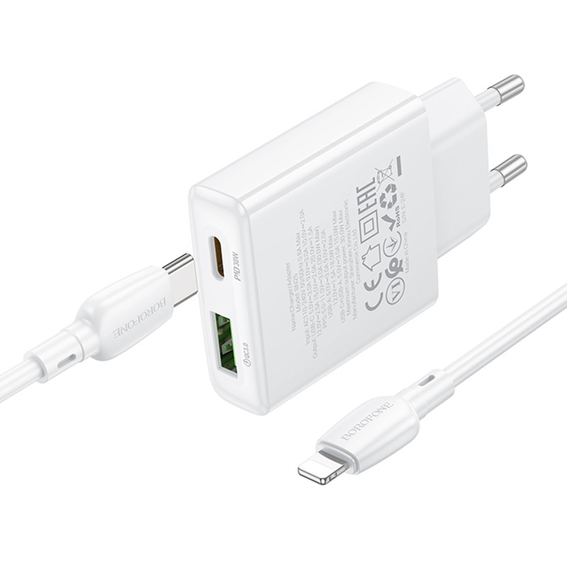 СЗУ Borofone BN25 Wish PD30W+QC3.0 (1USB-A/1C) + кабель Type-C to Lightning Херсон - зображення 5