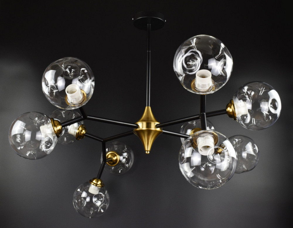 Люстра стельова на 10 лампочок MD8023/10-gd-cl Чорний 50-90х93х110 см. Київ - зображення 1