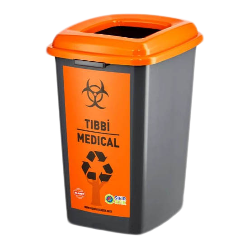 Бак для сортировки мусора 50 л Planet "Медикаменты" антрацитовый-оранжевый 20311 Київ - зображення 1