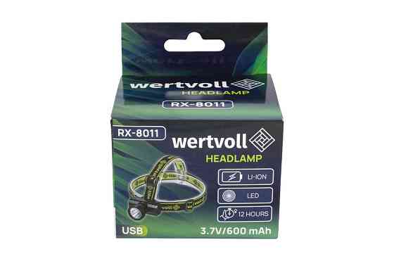 Фонарь налобный WERTVOLL 3 режима LED IP44 Li-ion 600 mAh/t 8000 K/90 lum ABS 71х62х37 мм RX-8011 Харьков