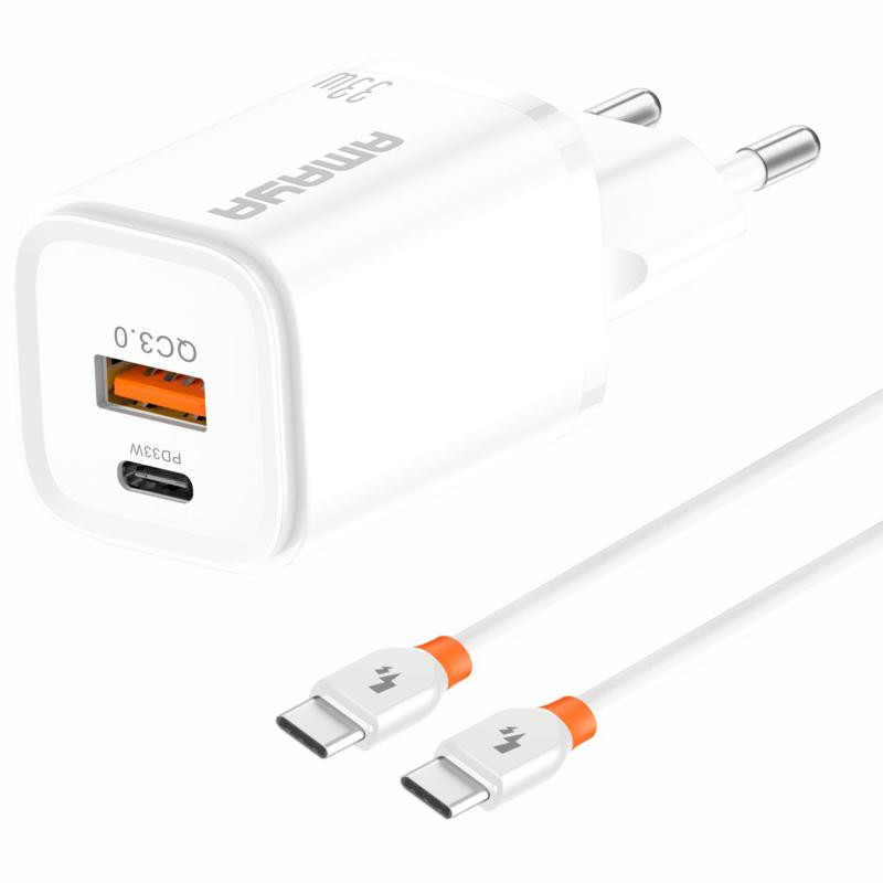СЗУ Amaya E48D PD33W+QC3.0 (1USB-A/1C) + кабель Type-C to Type-C Херсон - изображение 1