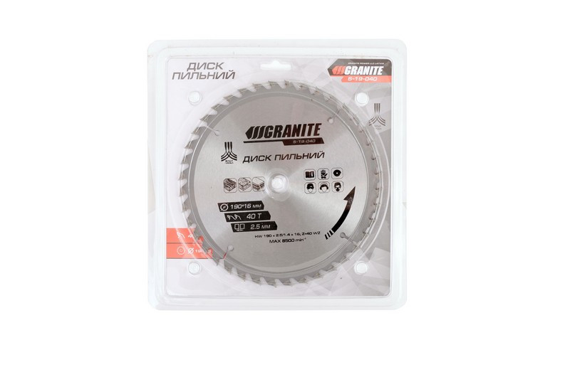 Диск пильный для дерева GRANITE с твердосплавными напайками 190х16х40Т 8000 об/мин 5-19-040 Харків - зображення 2