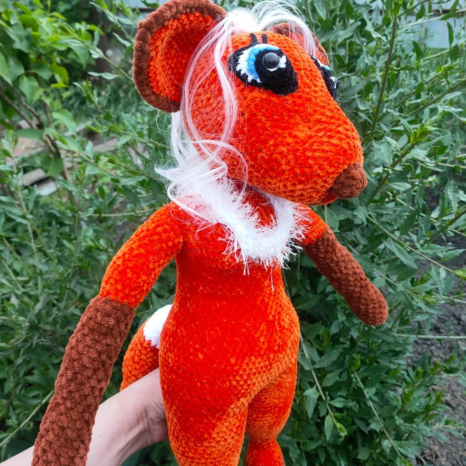 Лисичка лисиця лиска руда іграшка в'язана м'яка велика 60 см тваринка ручна робота hand made Нововолинськ - зображення 1