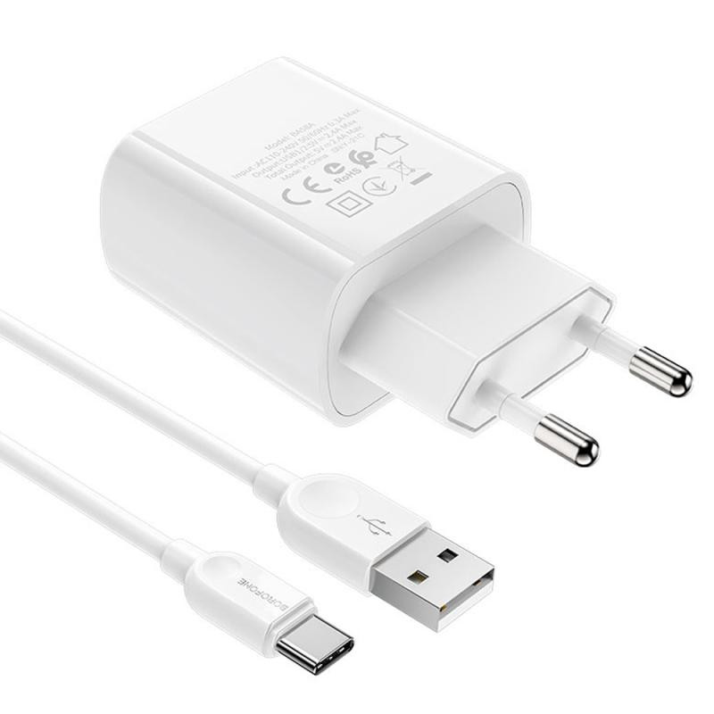 СЗУ Borofone BA58A with digital display 2.4A (2USB-A) + кабель USB to Type-C Херсон - зображення 4
