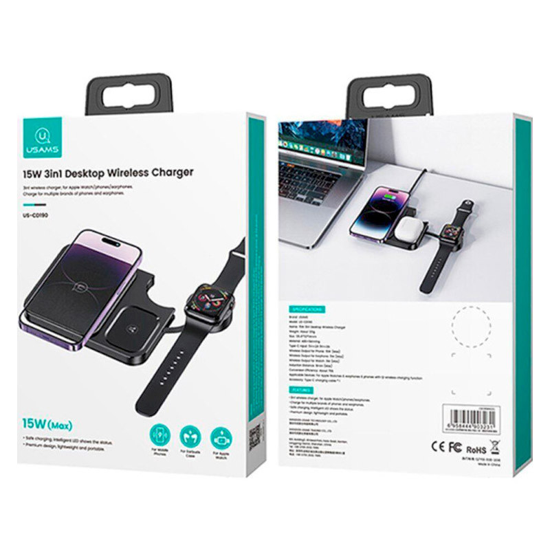 Уценка БЗУ Usams US-CD190 15W 3in1 Херсон - зображення 4