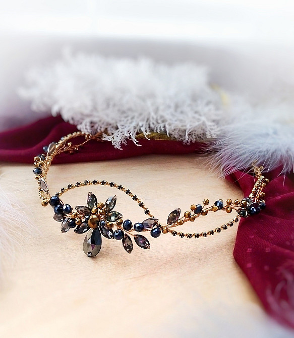 Мальва сірий графітовий золотистий діадема обруч вінок фентезі прикраса на голову чоло обруч вінок Луцк - изображение 1