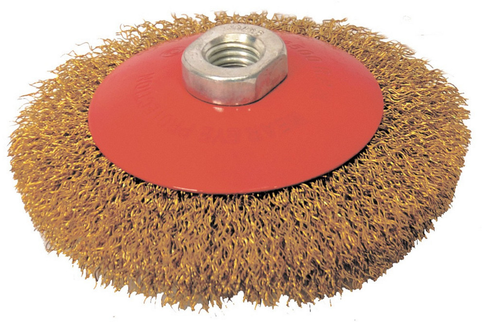 Щетка конусная MASTERTOOL из латунированной рифленой проволоки Ø 115 мм М14 19-8111 Харьков - изображение 1