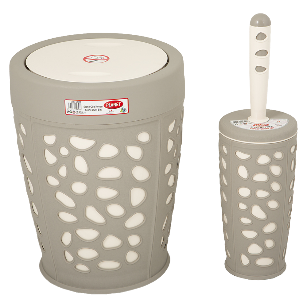 Набор для ванной комнаты Planet Stone 2 предмета серый-крем Киев - изображение 2