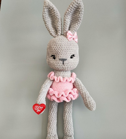 Зайка балеринка в'язана іграшка сіра дитяча м'яка сувенір подарунок hand made Нововолынск - изображение 1