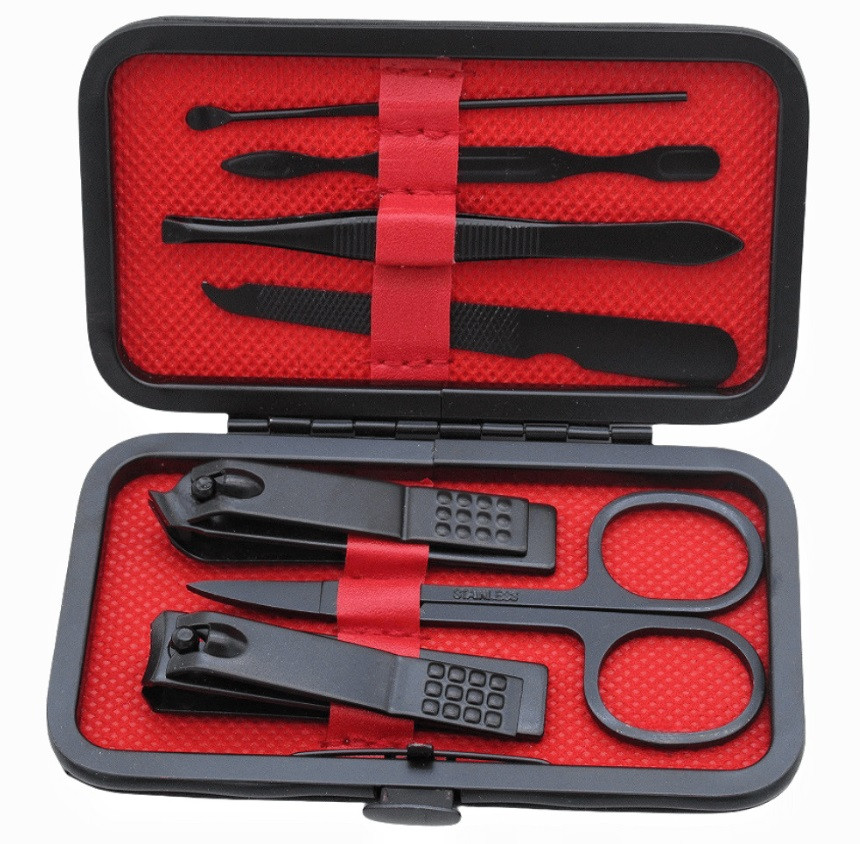 Набор инструментов для ухода ногтей 14770 7 предметов черный с красным Київ - зображення 1