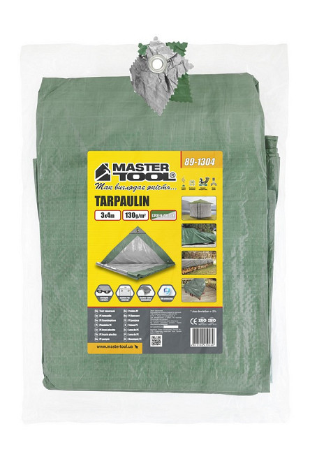 Тент универсальный MASTERTOOL TARPAULIN 3 × 4 м двухсторонний 130 г/м² Green/Silver 89-1304 Харьков - изображение 8