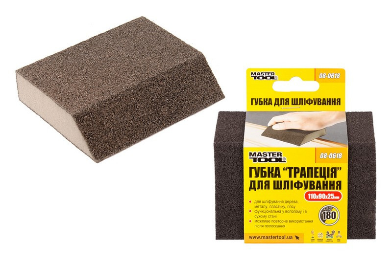 Губка для шлифования MASTERTOOL ТРАПЕЦИЯ Р180 110х90х25 мм 08-0618 Харків - зображення 1