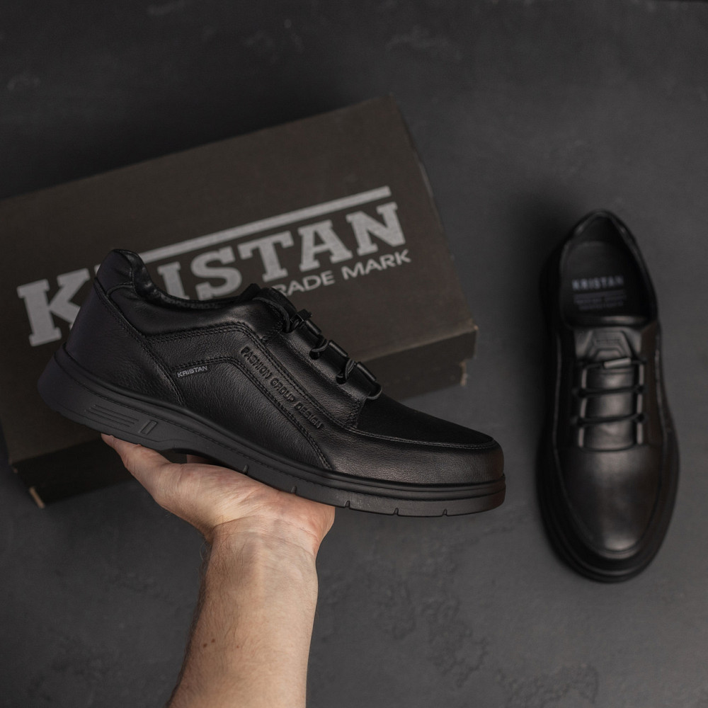 Мужские кожаные туфли Kristan black Київ - зображення 9