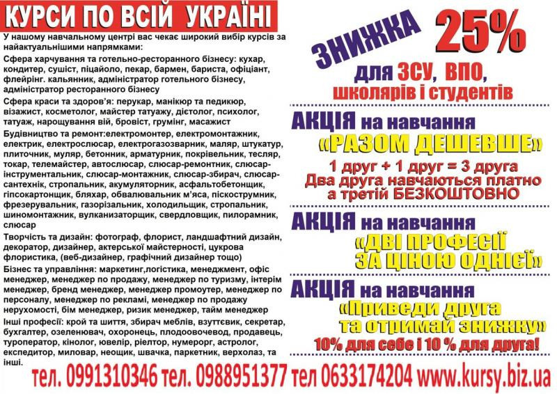 Курси кухар, кондитер, сушист, піццеолі, пекар, бармен, барист, офіціант Кривой Рог - изображение 1