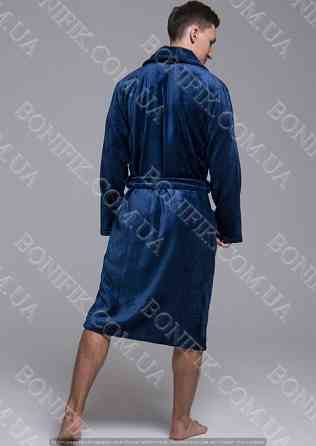 Мужской синий халат велсофт с поясом (90055) (арт. 1202) Кривий Ріг