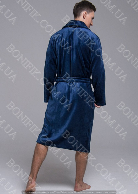 Мужской синий халат велсофт с поясом (90055) (арт. 1202) Кривий Ріг - зображення 2