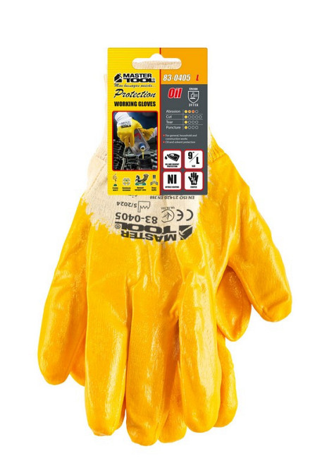 Перчатки хлопчатобумажные трикотажные MASTERTOOL нитриловое покрытие ¾ вязаный манжет 9" подвес оран Харків - зображення 2