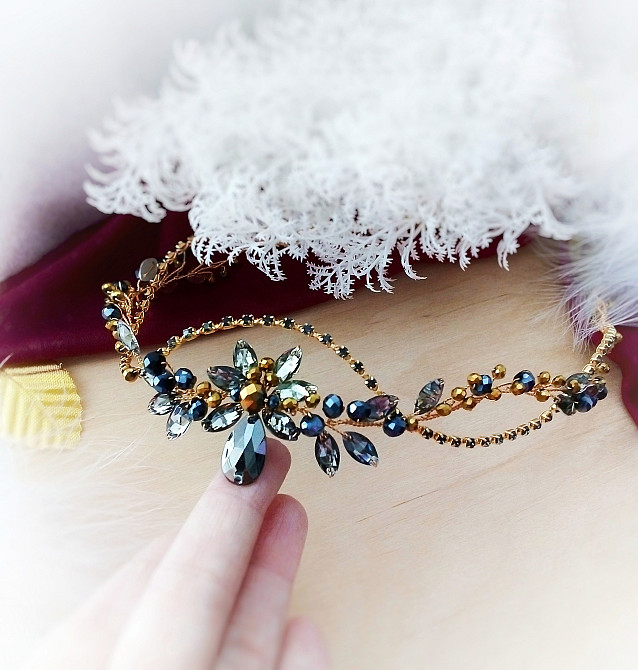 Мальва сірий графітовий золотистий діадема обруч вінок фентезі прикраса на голову чоло обруч вінок Луцк - изображение 2