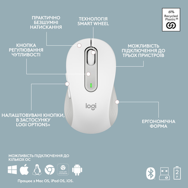 Комплект клавиатуры и мыши компьютерные беспроводные Logitech Signature Slim Combo MK950 Off White L Київ - зображення 10