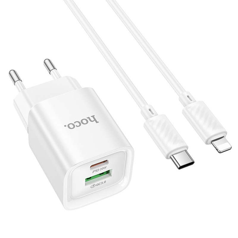СЗУ Hoco C147A PD20W+QC3.0 (1USB-A/1C) + кабель Type-C to Lightning Херсон - зображення 2