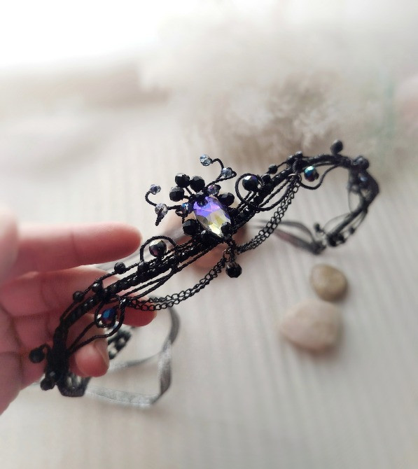 Фейрі чорний ланцюжки підвіски діадема фентезі казкові корона обруч волосся ельфійське івент сцена Луцк - изображение 2