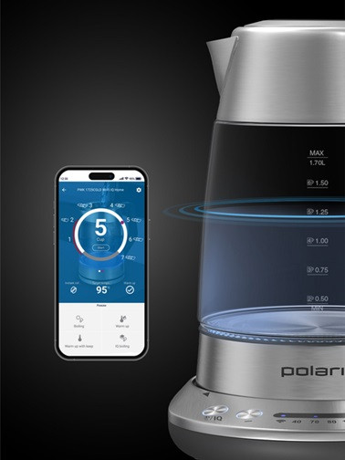 Электрочайник Polaris WIFI IQ Home Matte PWK 17115CGLD 1.7 л серебристый Київ - зображення 8