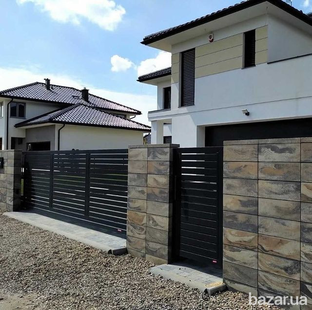 Паркан з блоків в стилі Лофт, з секціями Ранчо, Жалюзі Львов - изображение 6
