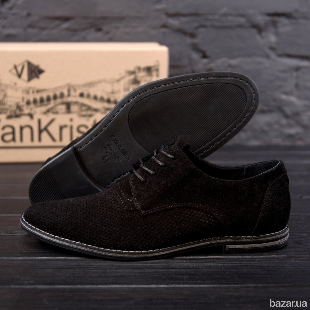 Мужские кожаные летние туфли VanKristi classic black Киев - изображение 9